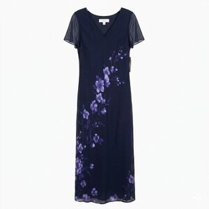 NWT Donna Ricco New York Maxi Dress Black Blue Floral Formal Evening Size 16